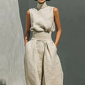 Sienna Linen Two-Piece Pants Set – Sleeveless Top & Wide Leg Pants