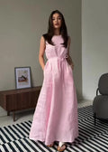 Rosaline Linen Maxi Dress – Sleeveless Tie Waist Summer Dress