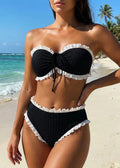 Black Ruffle Trim Bikini Set – Strapless Two Piece Swimsuit