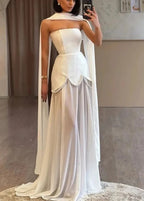 Aurelia Pearl Drape Maxi Dress – Strapless Corset Evening Gown with Scarf Detail