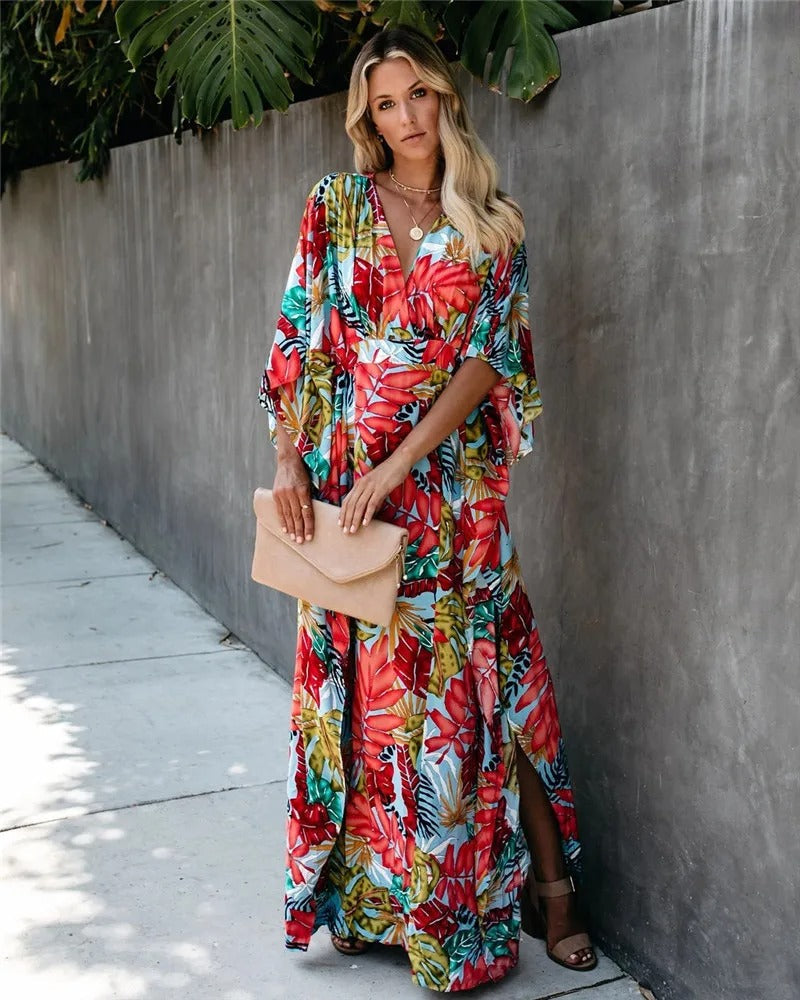 Juana Statement Summery, Loose Kimono Maxi Dress Chic Silhouette Collection