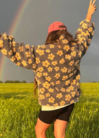 Floral Sherpa Half-Zip Pullover Jacket – Cozy Oversized Fleece Top