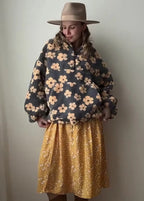 Floral Sherpa Half-Zip Pullover Jacket – Cozy Oversized Fleece Top