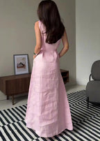 Rosaline Linen Maxi Dress – Sleeveless Tie Waist Summer Dress