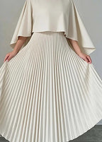 Aurelia Pleated Cape Maxi Dress – Elegant Flowing Evening Gown with Draped Overlay