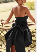 Blush Bow Corset Mini Dress – Strapless Bubble Hem Party Dress