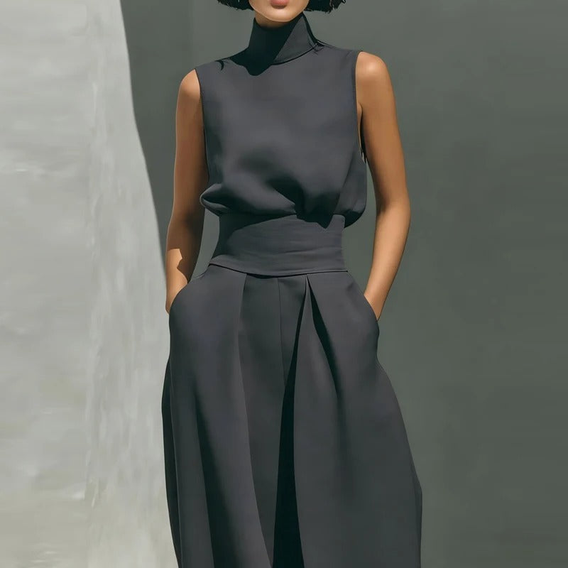 Sienna Linen Two-Piece Pants Set – Sleeveless Top & Wide Leg Pants