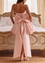 Blush Bow Corset Mini Dress – Strapless Bubble Hem Party Dress