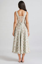 Yaralt Sage Floral Print Cotton Midi Dress