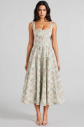 Yaralt Sage Floral Print Cotton Midi Dress