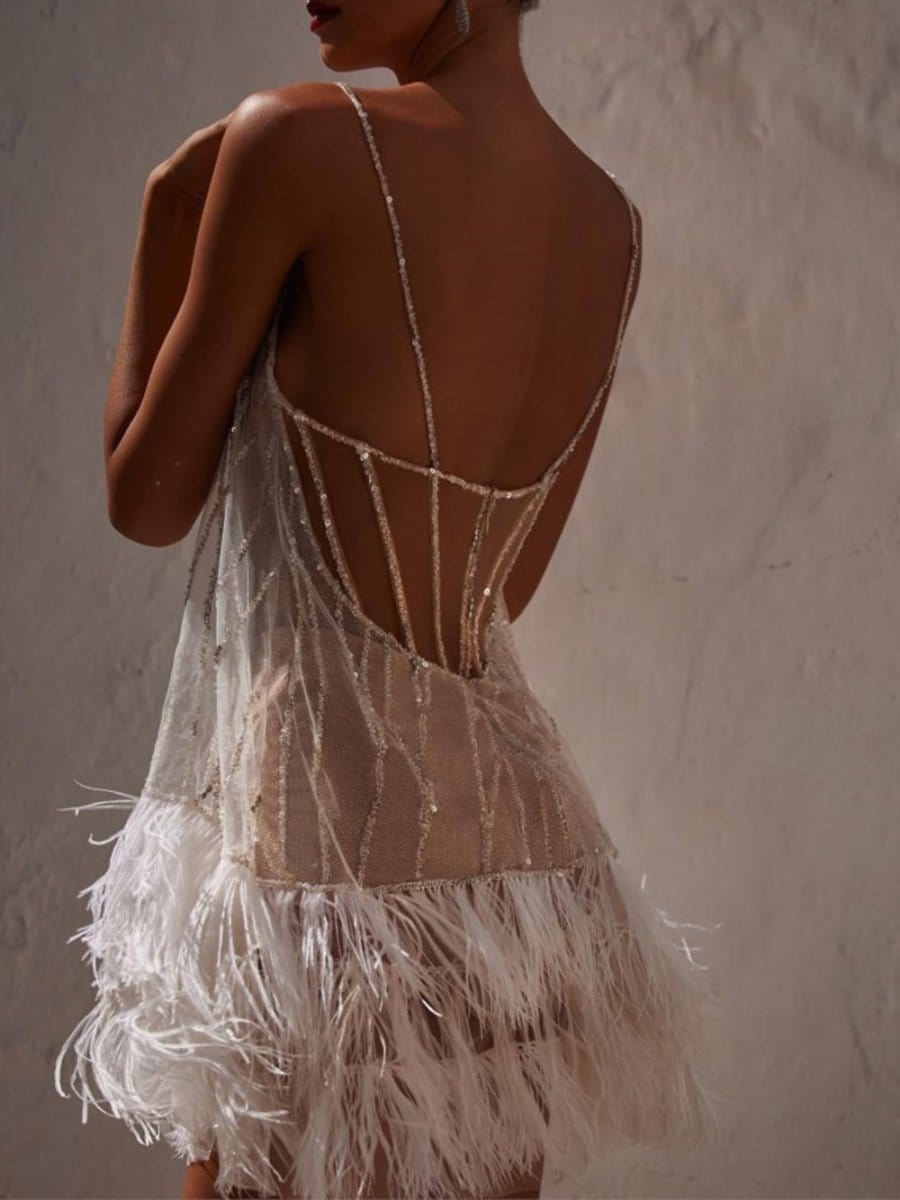 Marie Tassel Mesh Backless Mini Dress