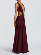 Marina Deep V Buckle Maxi Dress