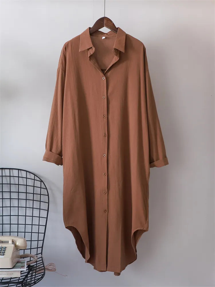 Thalia Effortless Long Linen Shirt Dress Premium Wardrobe Essential