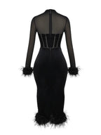 Mary Backless Bodycon Feather Midi Dress