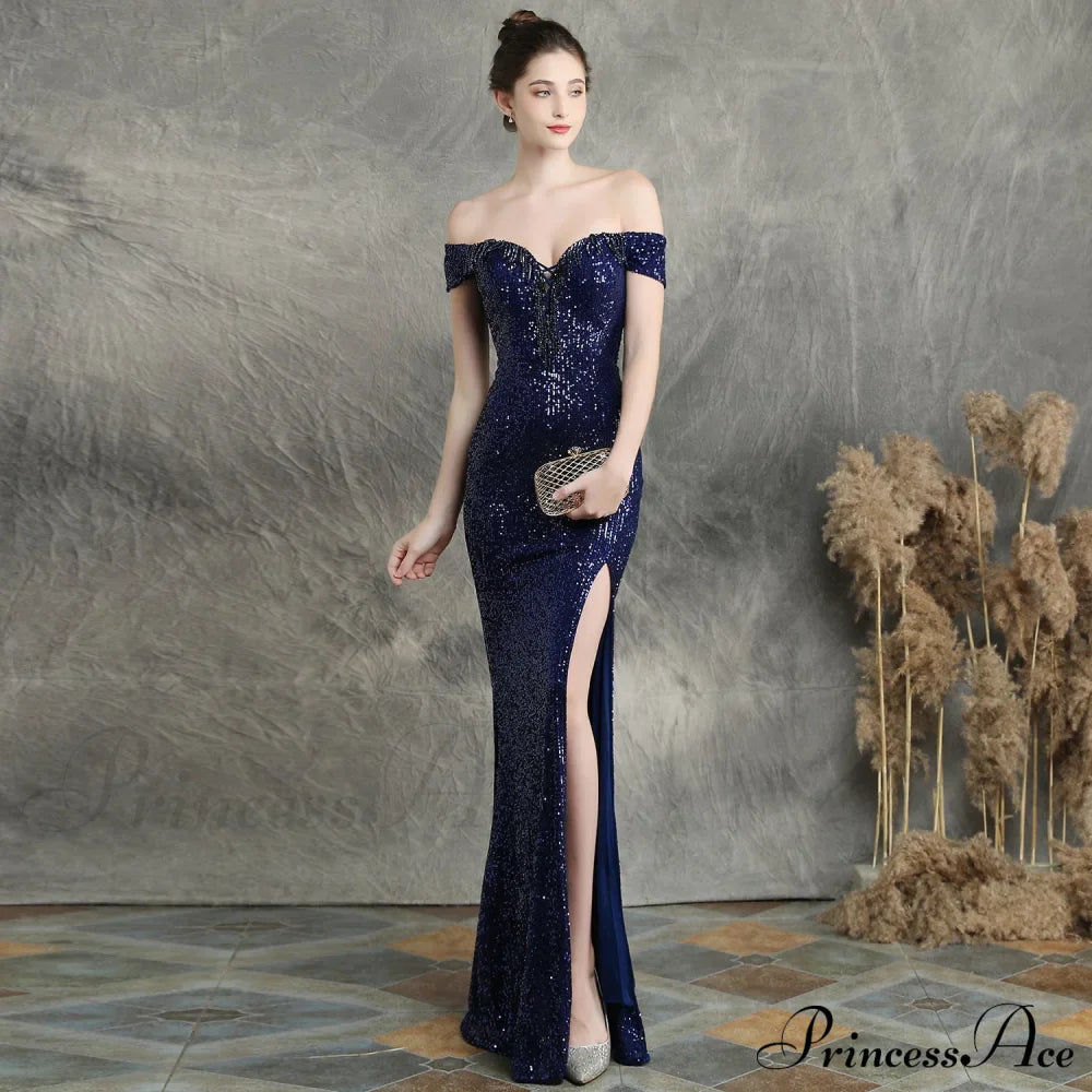 Marzia Formal Stylish Sequined Slit Dress