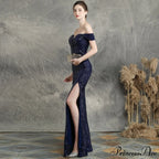 Marzia Formal Stylish Sequined Slit Dress