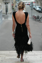 Wendy Minimalist Backless Midi Dress in Knitted Fabric with Tassels Boutique Collection