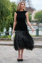 Wendy Minimalist Backless Midi Dress in Knitted Fabric with Tassels Boutique Collection