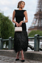 Wendy Minimalist Backless Midi Dress in Knitted Fabric with Tassels Boutique Collection