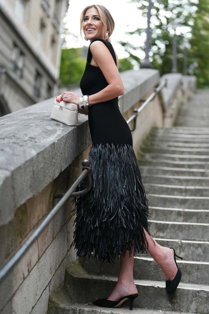 Wendy Minimalist Backless Midi Dress in Knitted Fabric with Tassels Boutique Collection