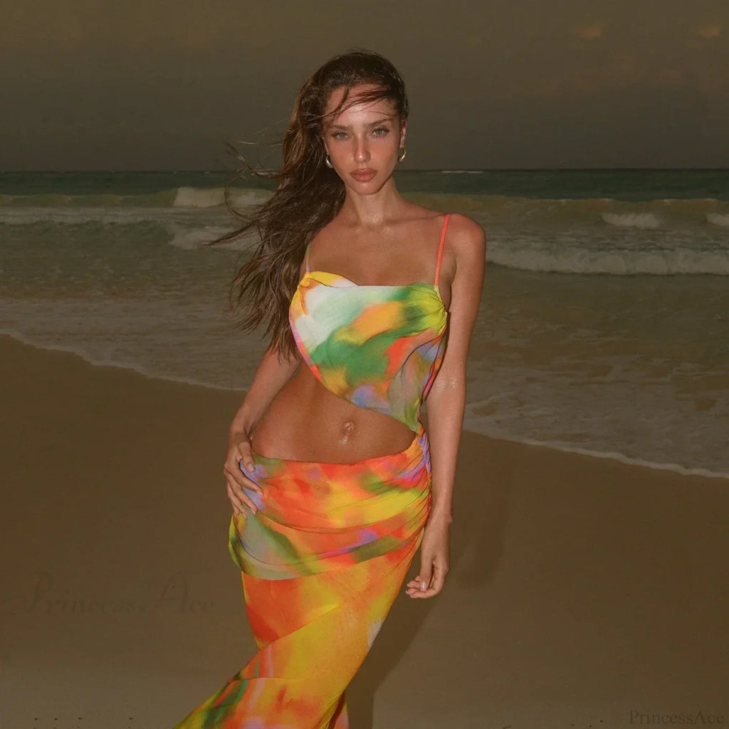Maxi Dress Cover Up Bikini Three Piece Swimsuit
