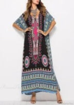Maxi Kaftan Dress Rayon Ethnic Floral Print Beach Sundress