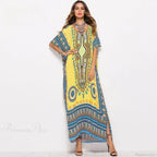 Maxi Kaftan Dress Rayon Ethnic Floral Print Beach Sundress
