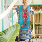 Maxi Kaftan Dress Rayon Ethnic Floral Print Beach Sundress