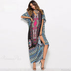 Maxi Kaftan Dress Rayon Ethnic Floral Print Beach Sundress