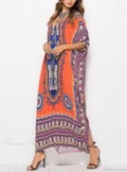 Maxi Kaftan Dress Rayon Ethnic Floral Print Beach Sundress