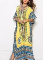 Maxi Kaftan Dress Rayon Ethnic Floral Print Beach Sundress