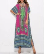 Maxi Kaftan Dress Rayon Ethnic Floral Print Beach Sundress