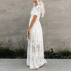 Cerise Minimalist Maxi Lace Ibiza Dress Elevated Occasion Wear