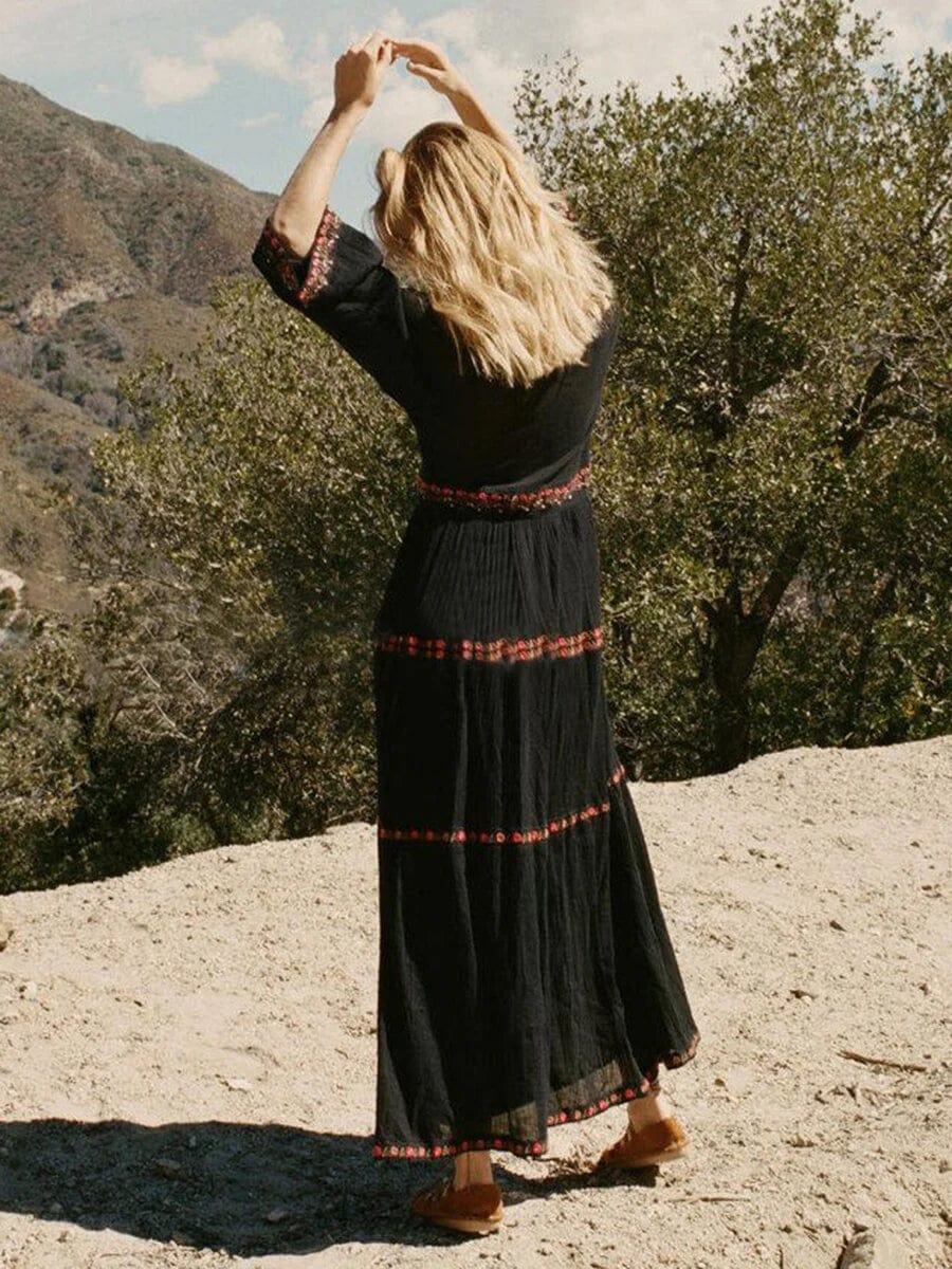 Carmen Timeless Black Boho Maxi Lace Dress Boutique Collection