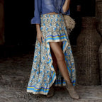Maxi Skirt High Waist Irregular Hem Flower Print Bohemian