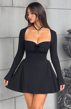 Salomé A - Line Pleated Full Sleeves Mini Dress