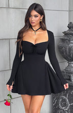 Salomé A - Line Pleated Full Sleeves Mini Dress