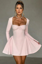 Salomé A - Line Pleated Full Sleeves Mini Dress