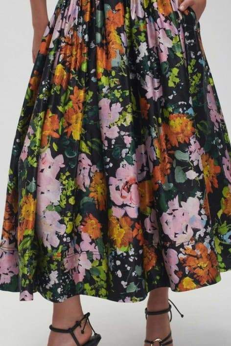 Xaviera Exclusive Printed Midi Dress with V Neck and Puff Sleeves Premium Wardrobe Essential