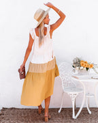 Melody Of Summer Pocketed High Low Tiered Midi Dress Mustard