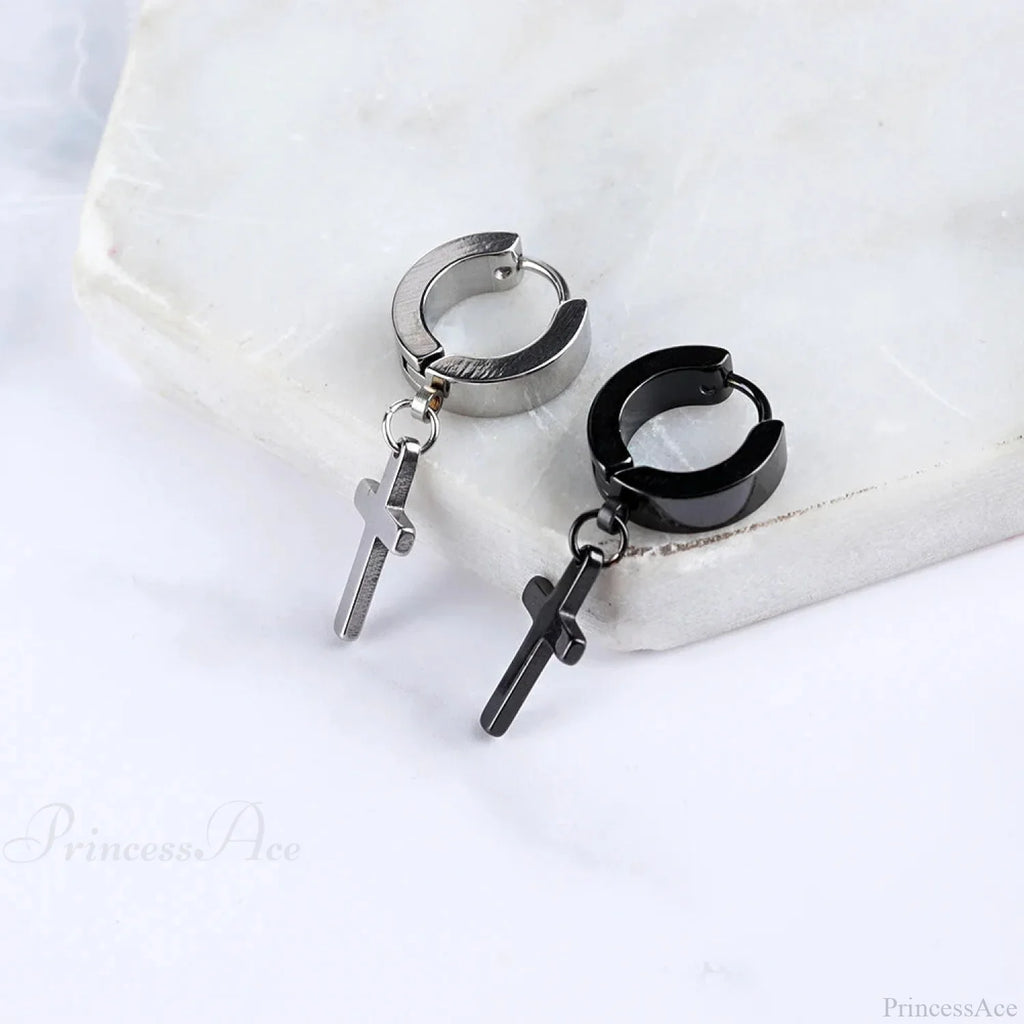 Men Rebellious Cross Stars Stainless Steel Earring