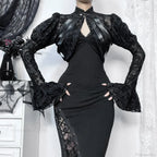 Mesh Flared Sleeve Ebony Blouse