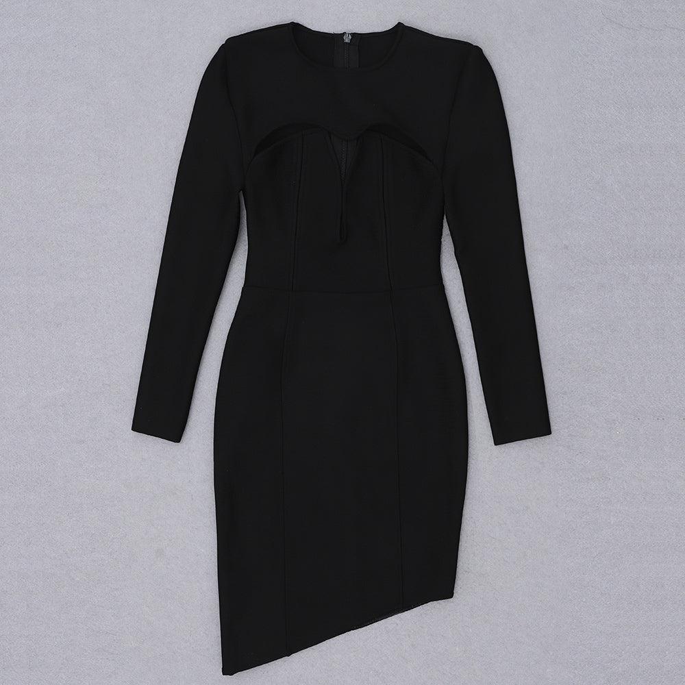 Mesh Hollow Out Deep Notched Dress