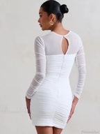 Mesh Pleated Wrap Mini Dress