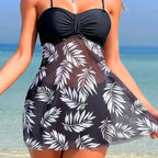 Mesh Print Split Dress Two Piece Set
