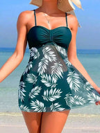 Mesh Print Split Dress Two Piece Set