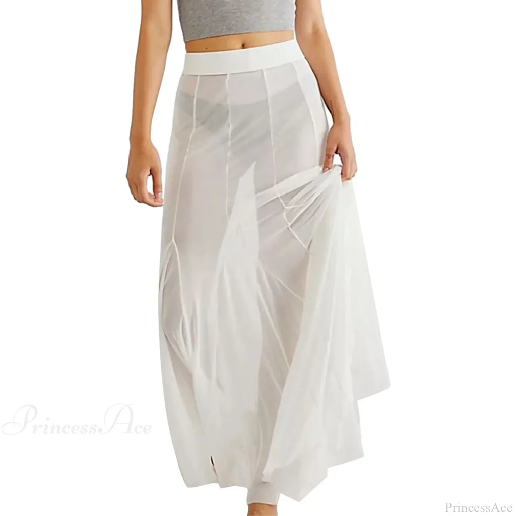Mesh Sheer Ruffle Midi Skirt