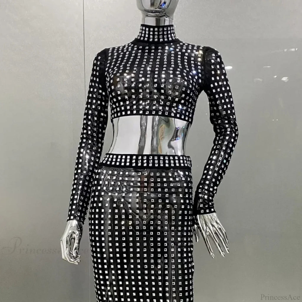 Mesh Top Skirt Sparkling Party Dress