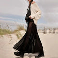 Mesh Transparent Frill Midi Skirt