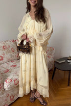 Mesh V Neck Ruffled Fitted Maxi Dress